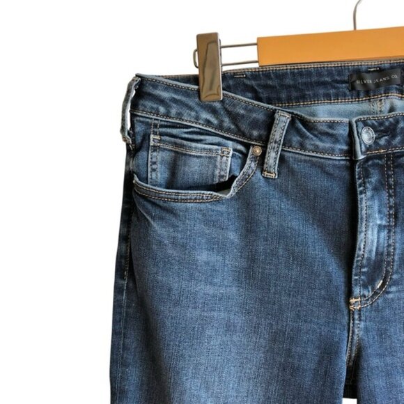 Silver Most Wanted Mid Rise Skinny Jeans Size 34 Dark Wash Frayed Hem - Picture 5 of 13